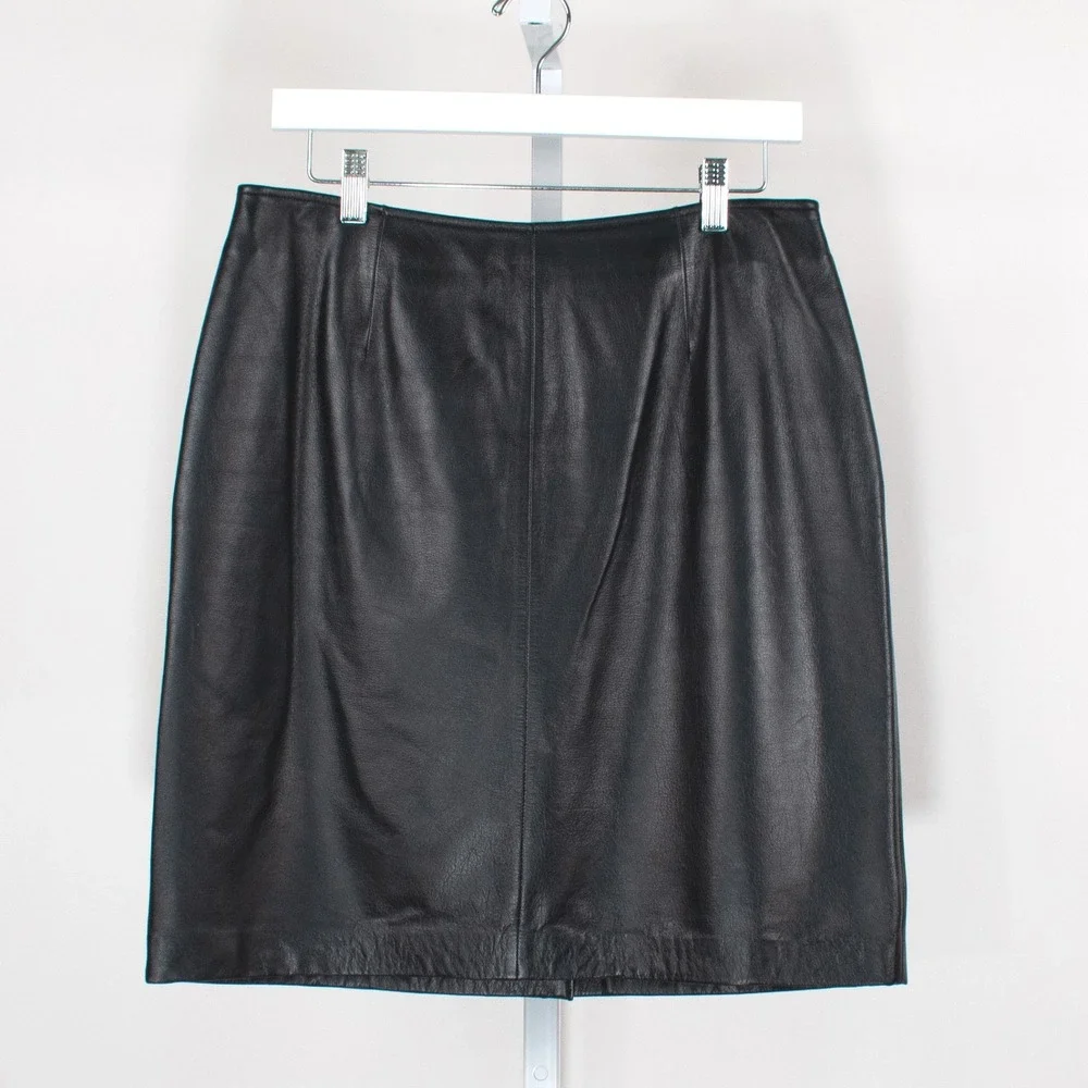 Apostrophe Black Genuine Leather Pencil Skirt‎ Size 12 Knee Length